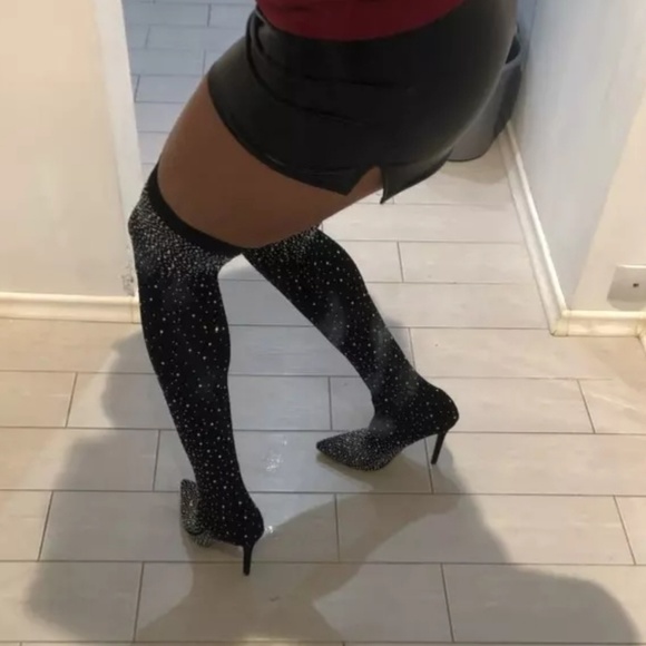 Sexy Runway Crystal Stretch Fabric Sock Boots - Picture 7 of 8